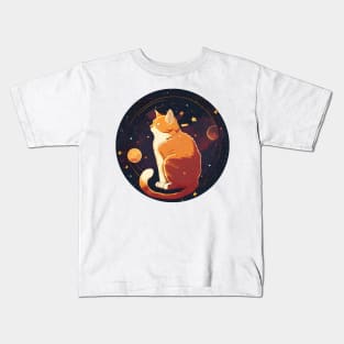 Cat Beautiful Moon - Playful Lunar Cat Moon and Stars Kids T-Shirt